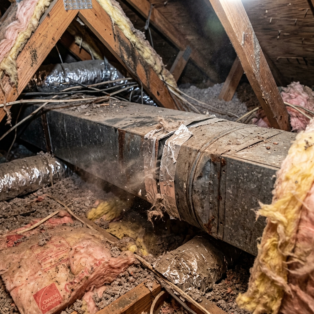 Disconnected attic return ductwork